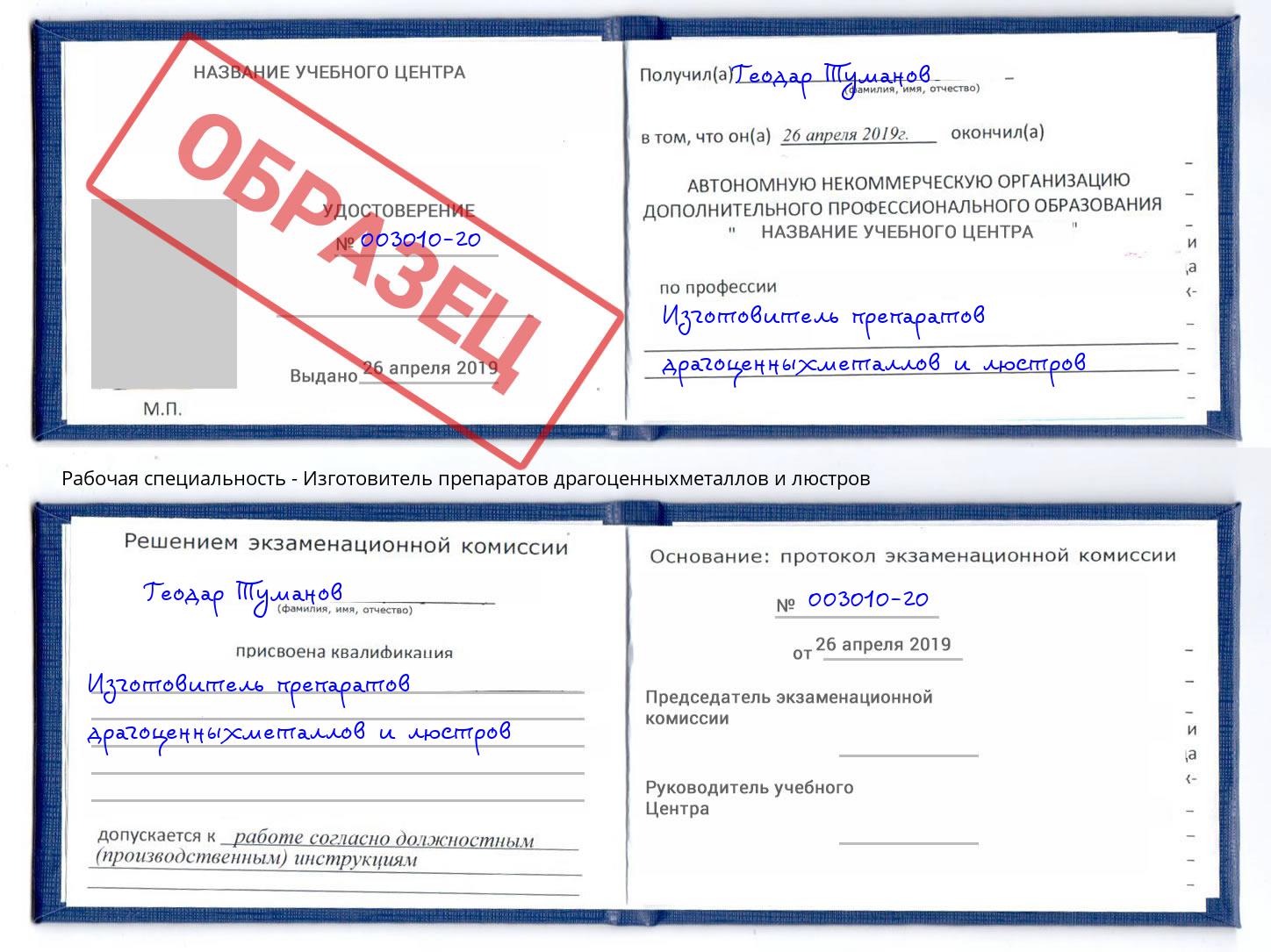 Изготовитель препаратов драгоценныхметаллов и люстров Лыткарино
