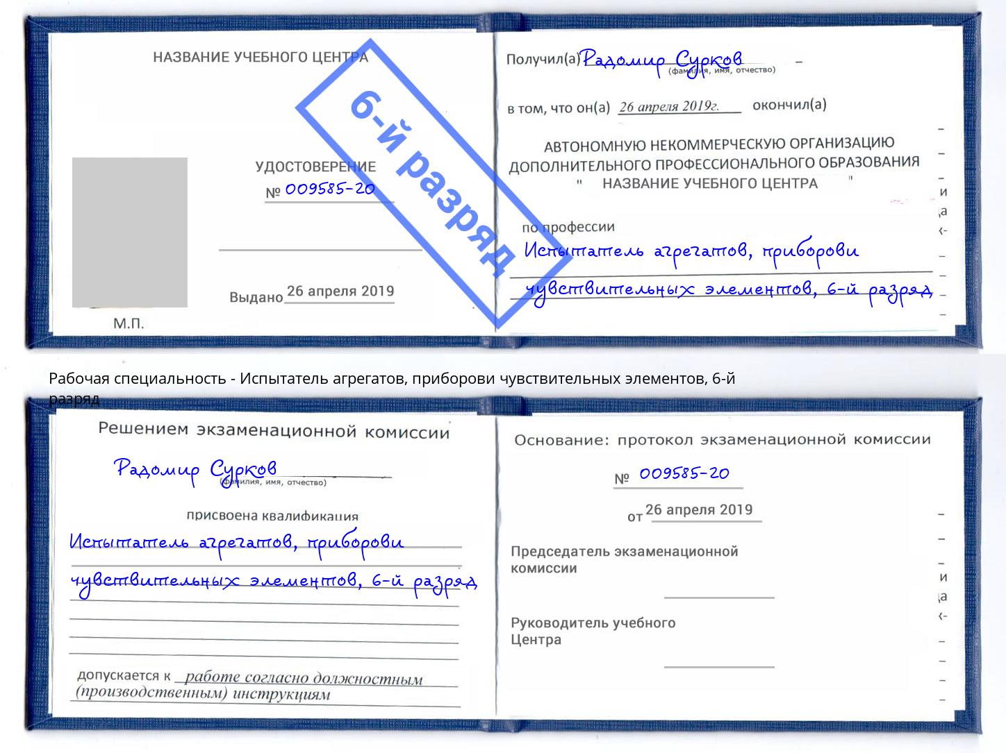 корочка 6-й разряд Испытатель агрегатов, приборови чувствительных элементов Лыткарино
