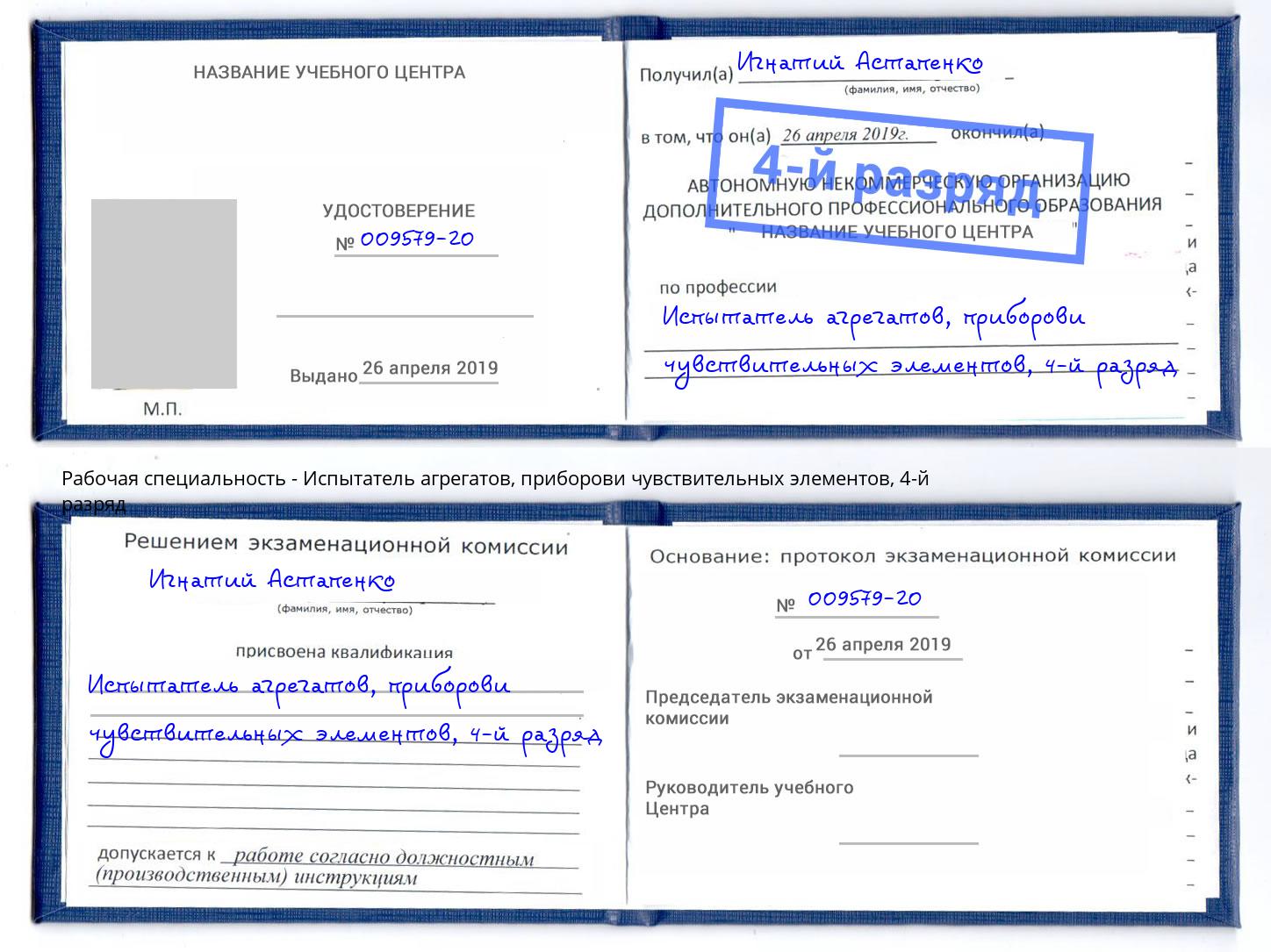 корочка 4-й разряд Испытатель агрегатов, приборови чувствительных элементов Лыткарино