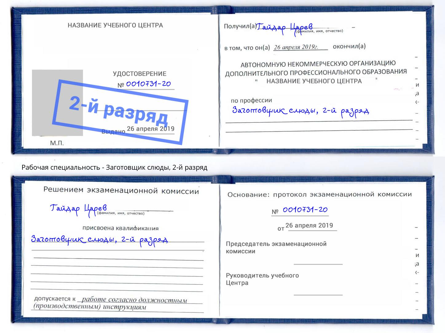 корочка 2-й разряд Заготовщик слюды Лыткарино