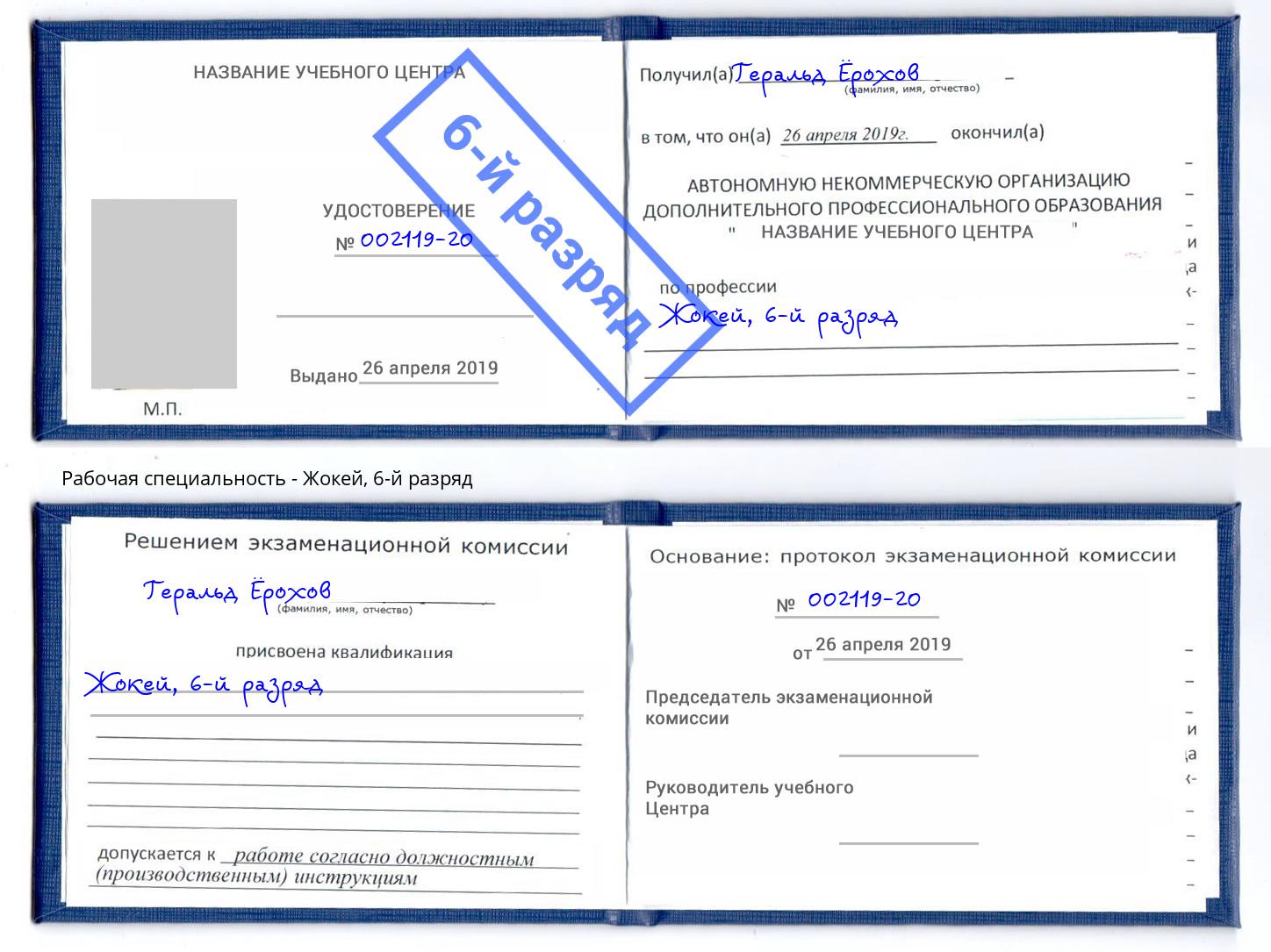 корочка 6-й разряд Жокей Лыткарино