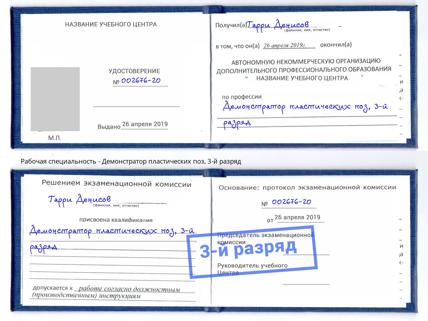 корочка 3-й разряд Демонстратор пластических поз Лыткарино